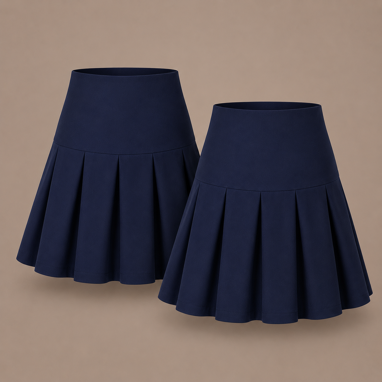 Pack of 2 Girls Plain Round School Skirts | Pleated High Waist | 3 Colours
