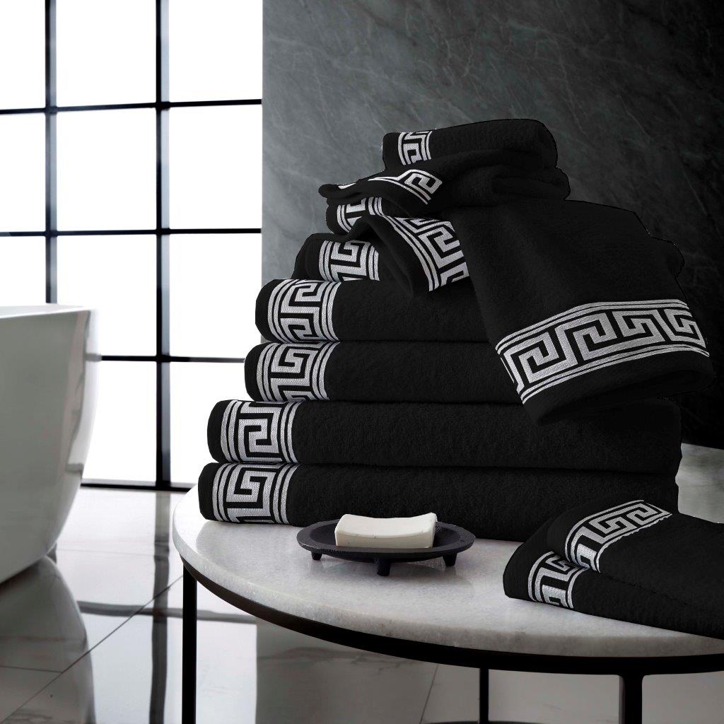 8 Pieces Greek Embroided Towel Bale Set | 7 Colours | 500 GSM