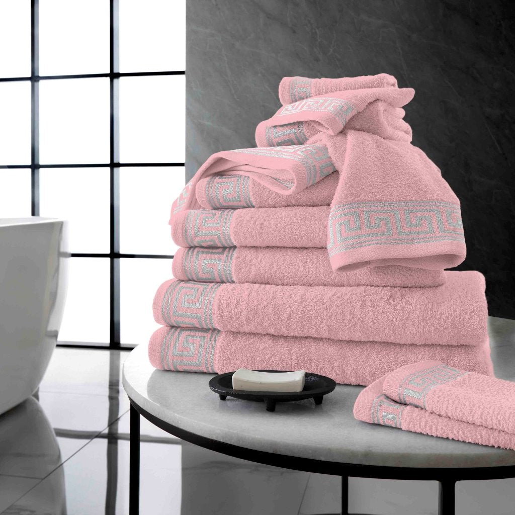 8 Pieces Greek Embroided Towel Bale Set | 7 Colours | 500 GSM