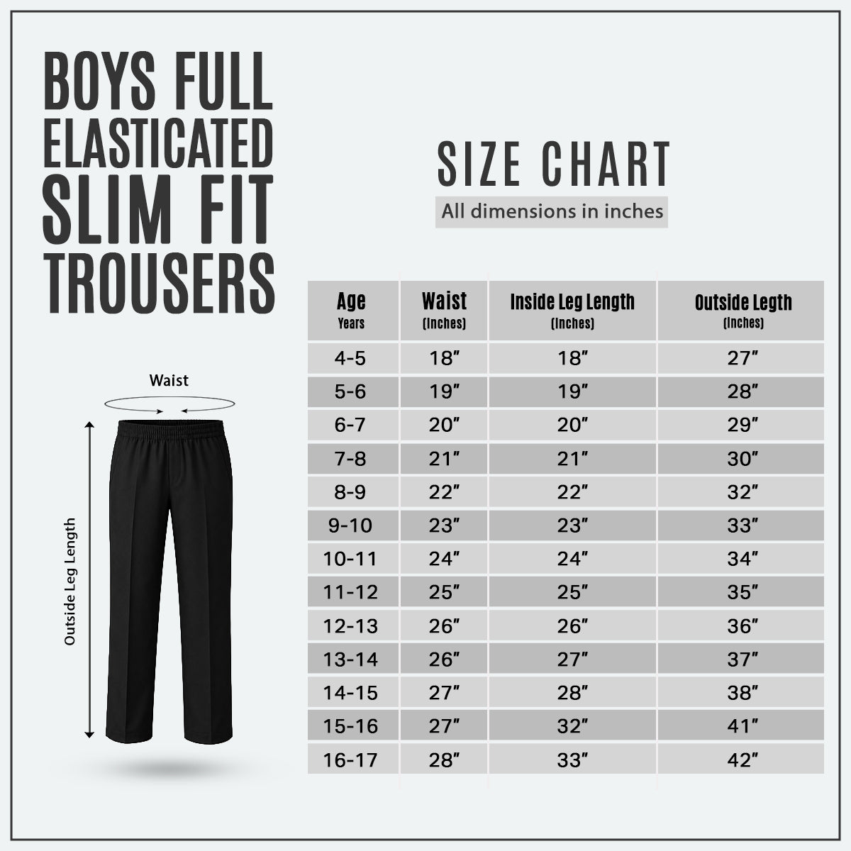 Black Slim Fit Full Elastic Boys School Trouser