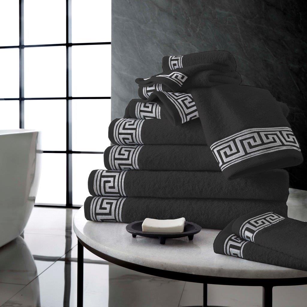 8 Pieces Greek Embroided Towel Bale Set | 7 Colours | 500 GSM