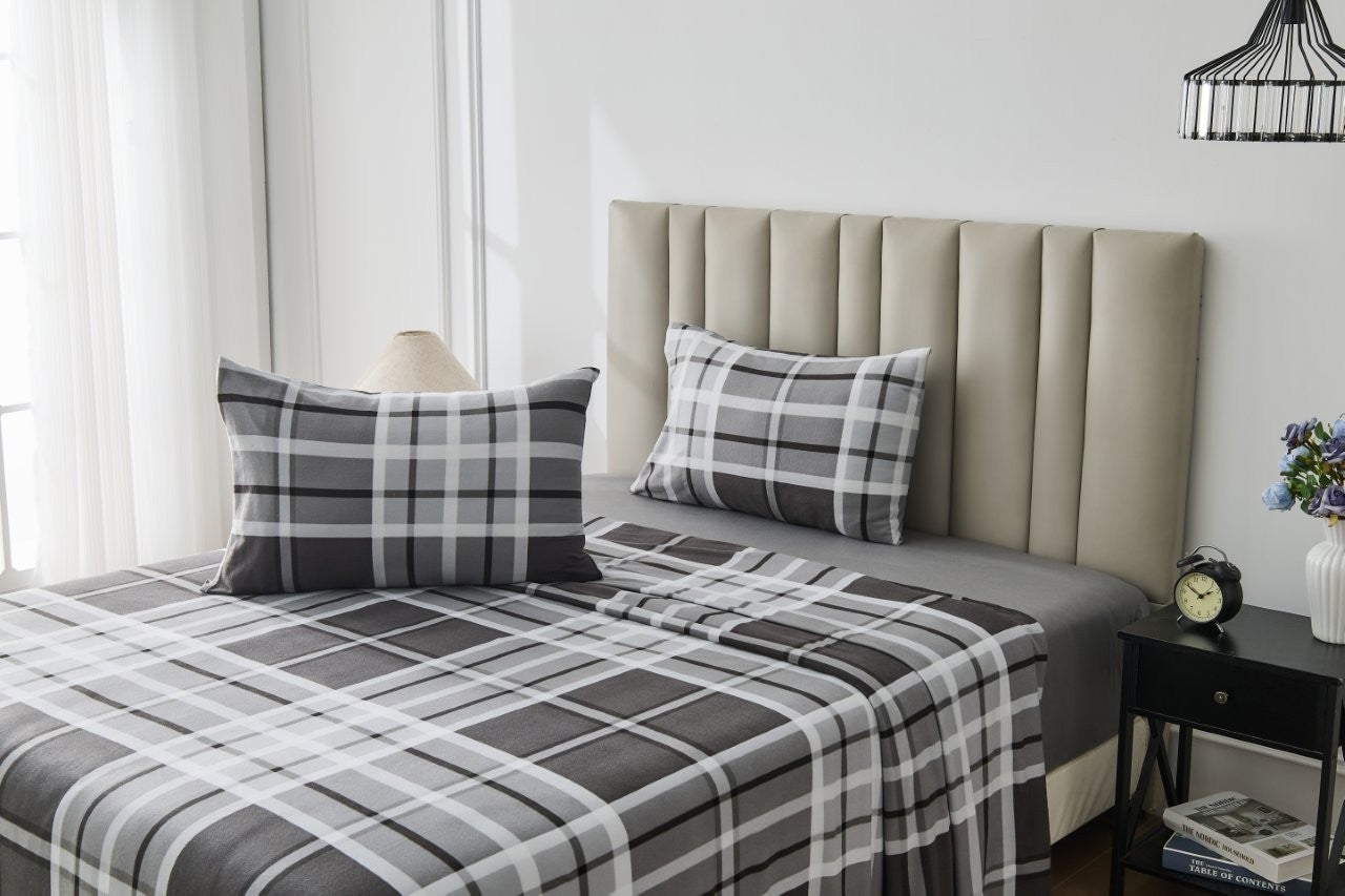 Ferdi Tartan Check Grey Soft Touch Printed Sheet Set