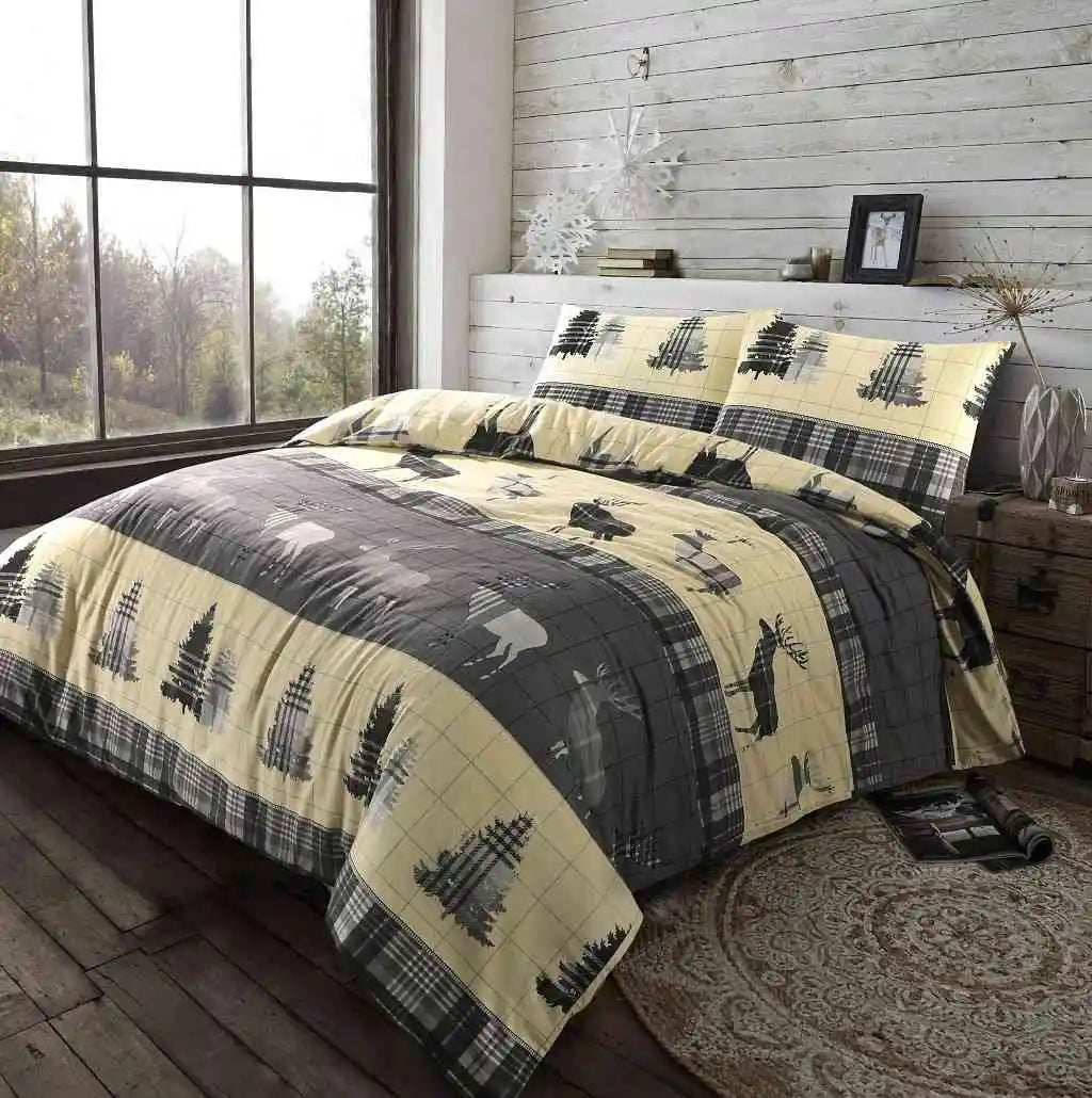 stag flannelette duvet cover set grey