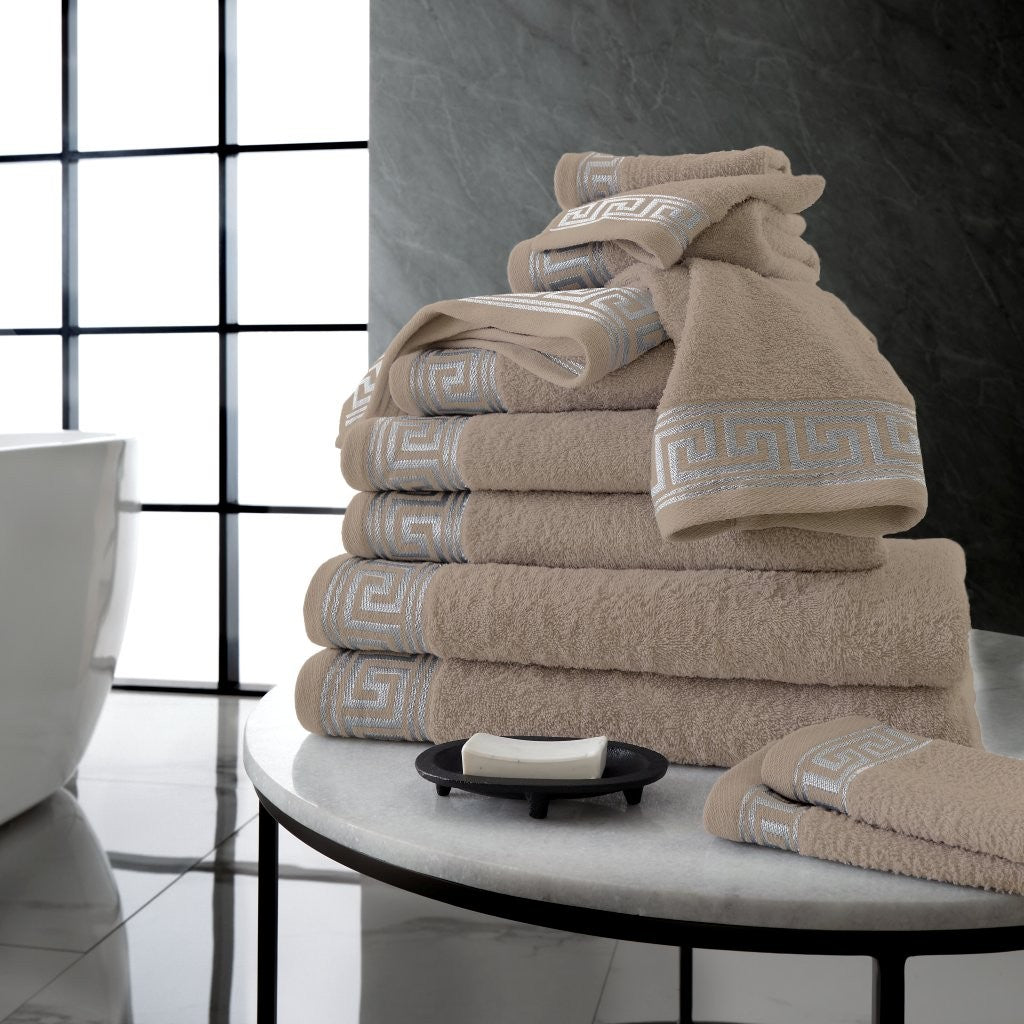 8 Pieces Greek Embroided Towel Bale Set | 7 Colours | 500 GSM