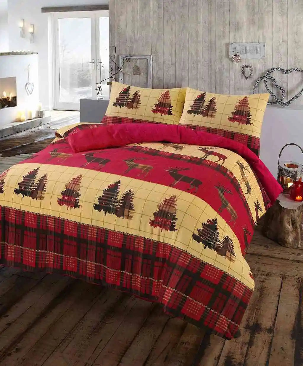 stag flannelette duvet cover set red