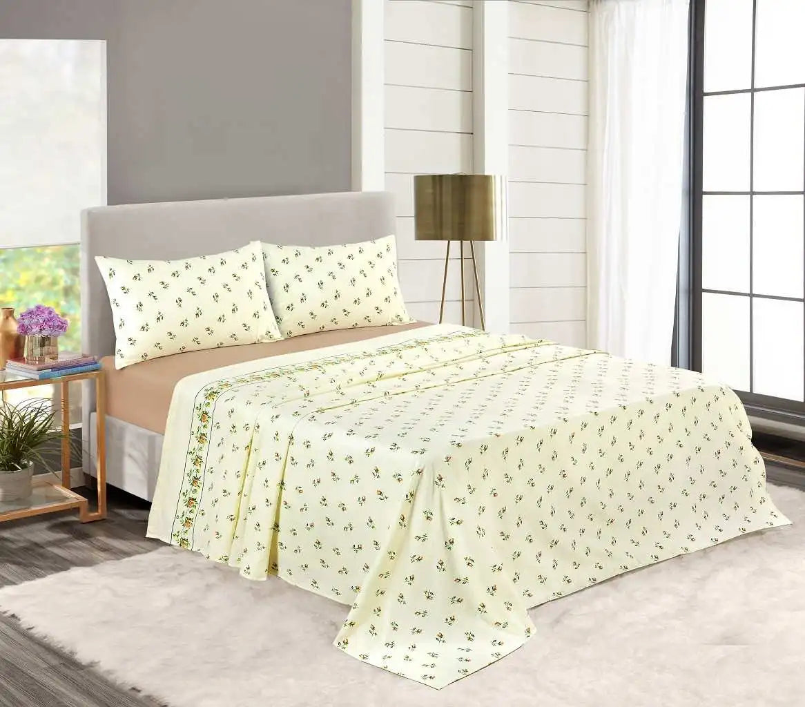flannel rose bud sheet set natural