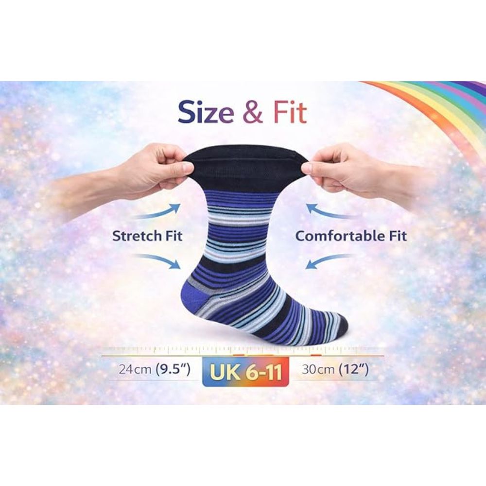 Stripy Mixed Men’s Diabetic Socks | Size 6 - 11