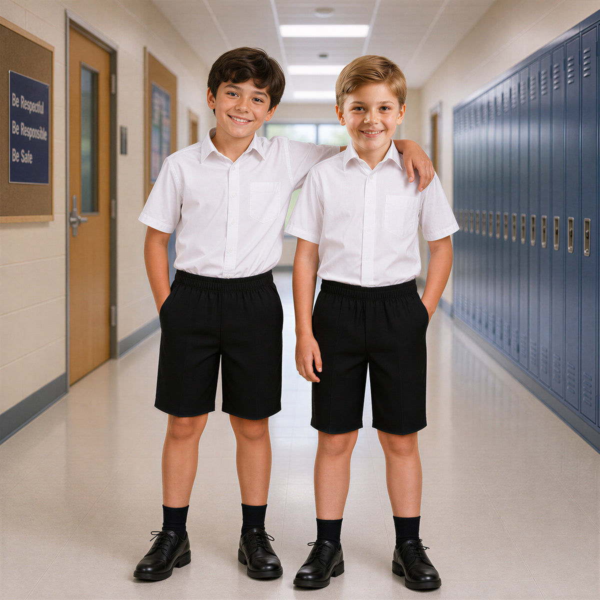 Pack of 2 Black Plus Size Pull-On School Shorts – Full Elasticated Waist