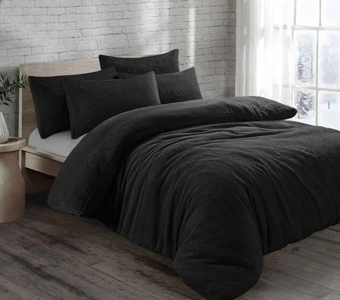 Teddy Fleece Duvet Cover Set Black