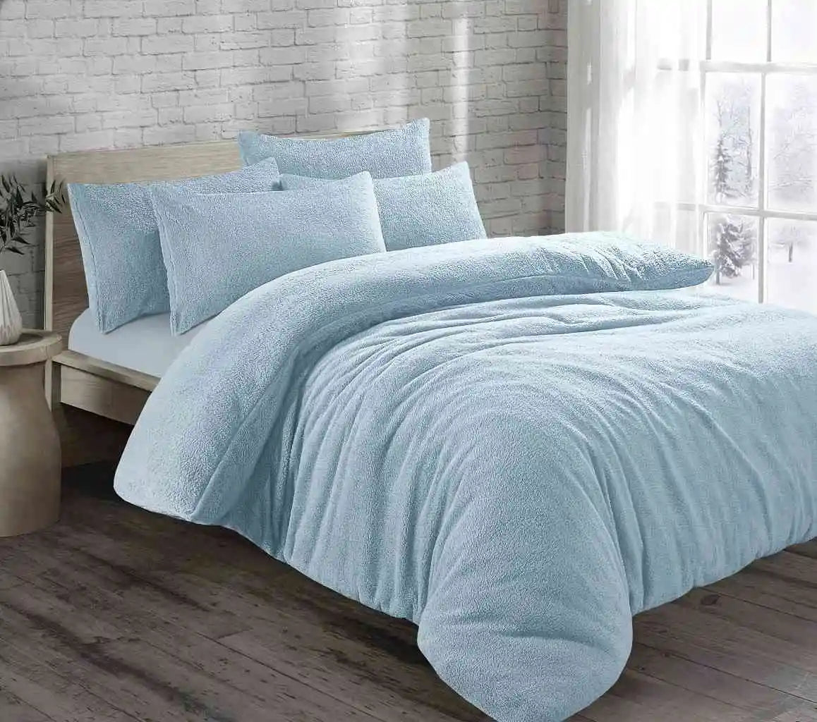 Teddy Fleece Duvet Cover Set Blue