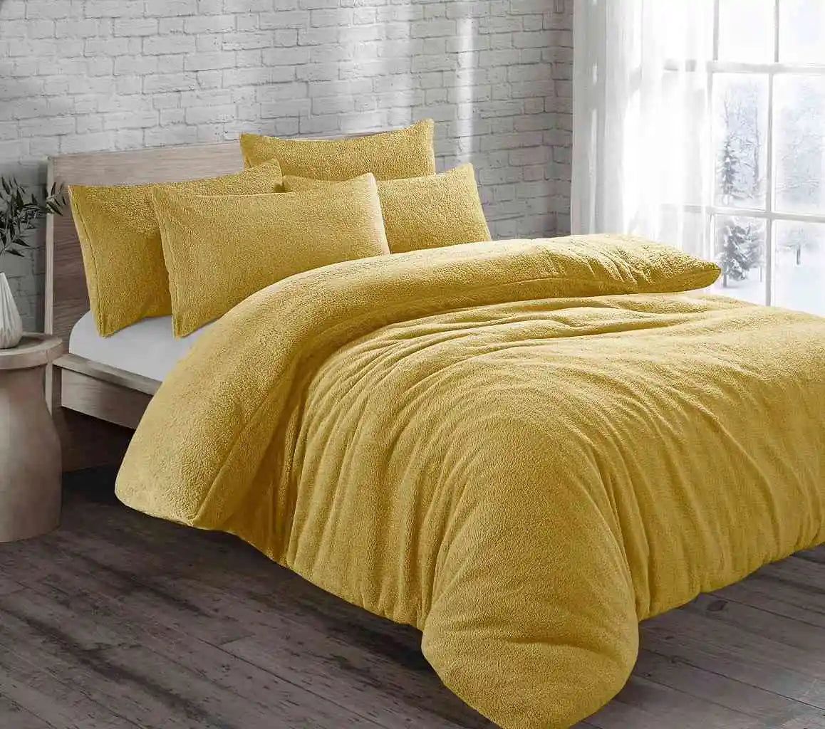 Teddy Fleece Duvet Cover Set Ochre