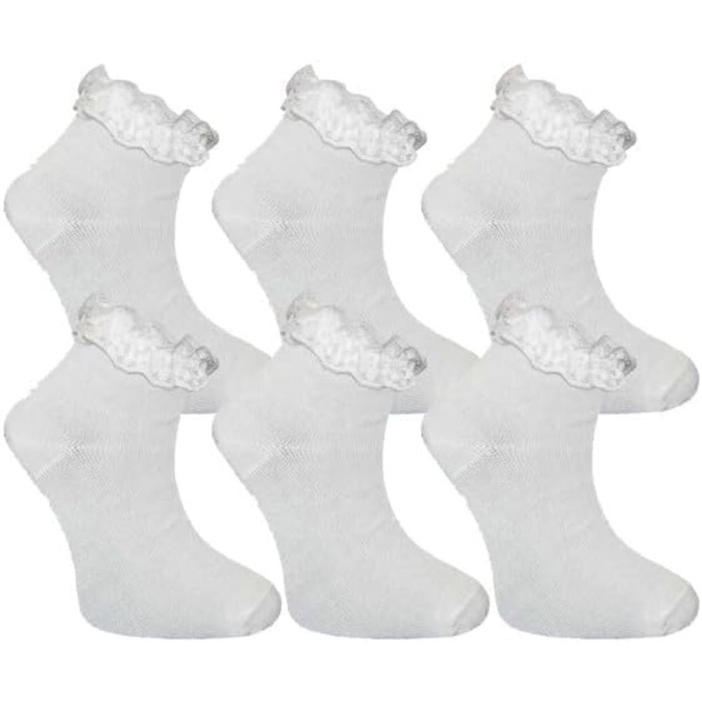 Girls Ruffled Trim Frilly Lace Socks | 4 Colours