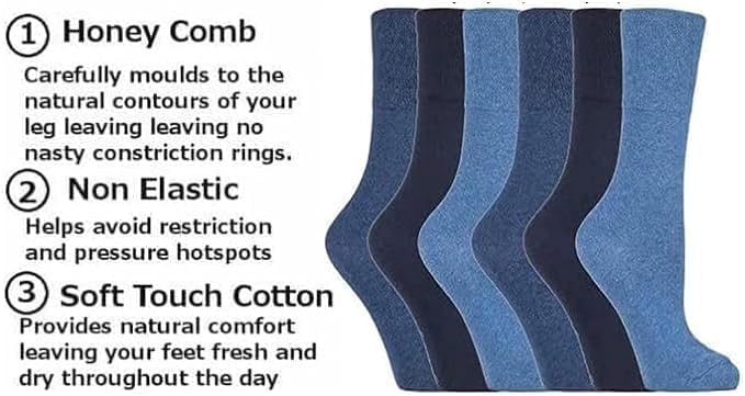 Blue Mix Women’s Diabetic Socks | Size 4 - 7