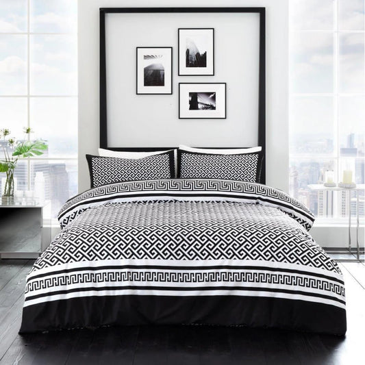 Meander Black/White Printed Duvet Cover Set | Poly Cotton