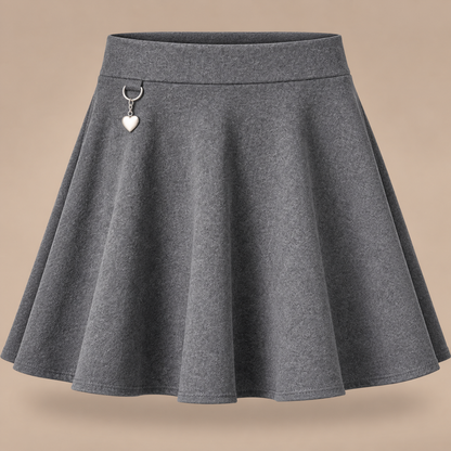 Girls Jersey Flared School Skirt with Heart Pendant | 2 Colours