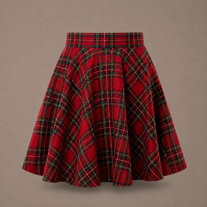 Girls Tartan Check Pull-On Skater Skirts | Red & Blue