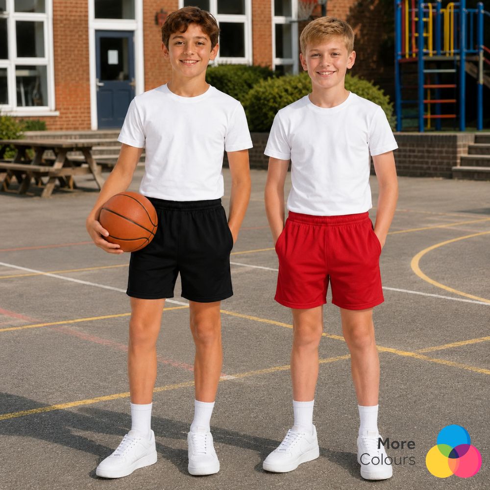 Pack of 2 Boys PE Plain Sports Shorts | 5 Colours