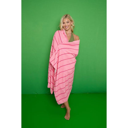 Pin Stripe Jumbo Beach Towel | Aqua & Pink | 200CM × 100CM