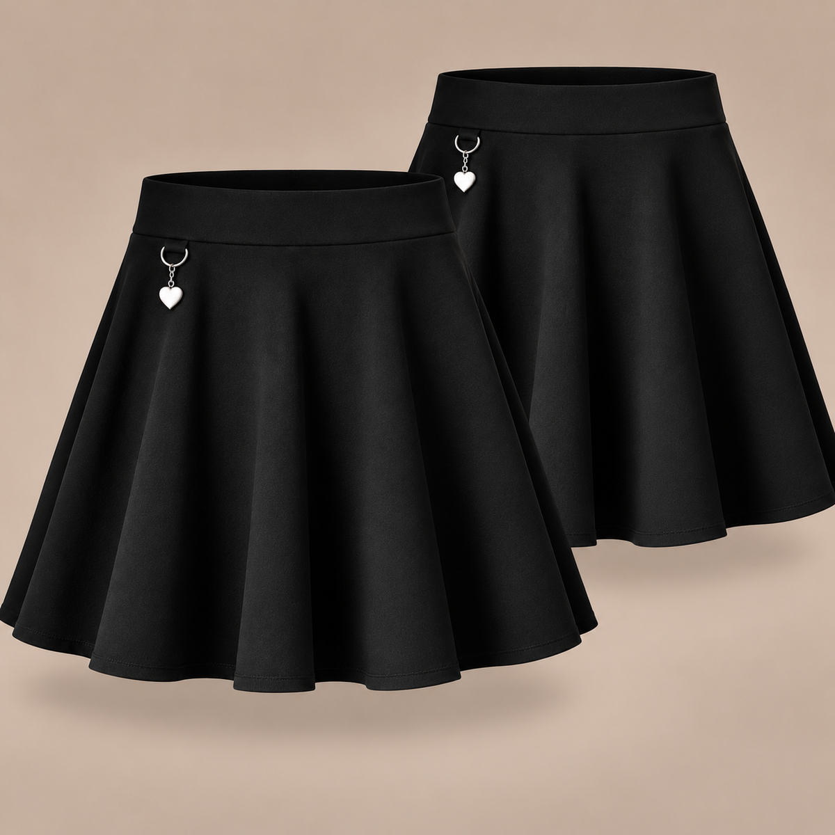 Pack of 2 Girls Jersey Flared School Skirt with Heart Pendant | 2 Colours