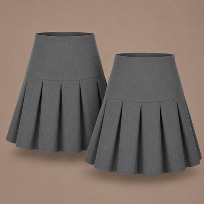 Pack of 2 Girls Plain Round School Skirts | Pleated High Waist | 3 Colours