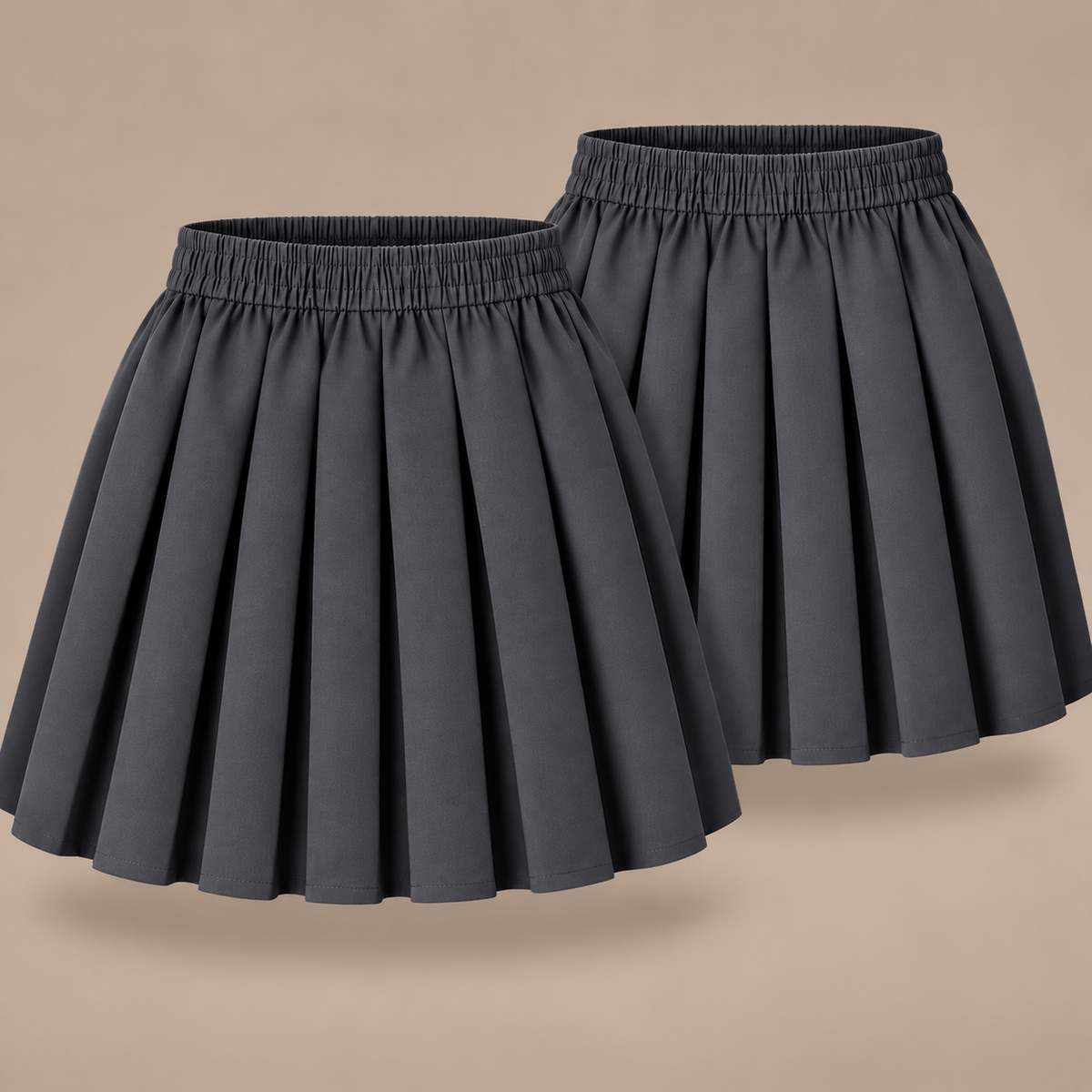 Pack of 2 Girls Plain Pull-On Box Pleated Skirts | 7 Colours