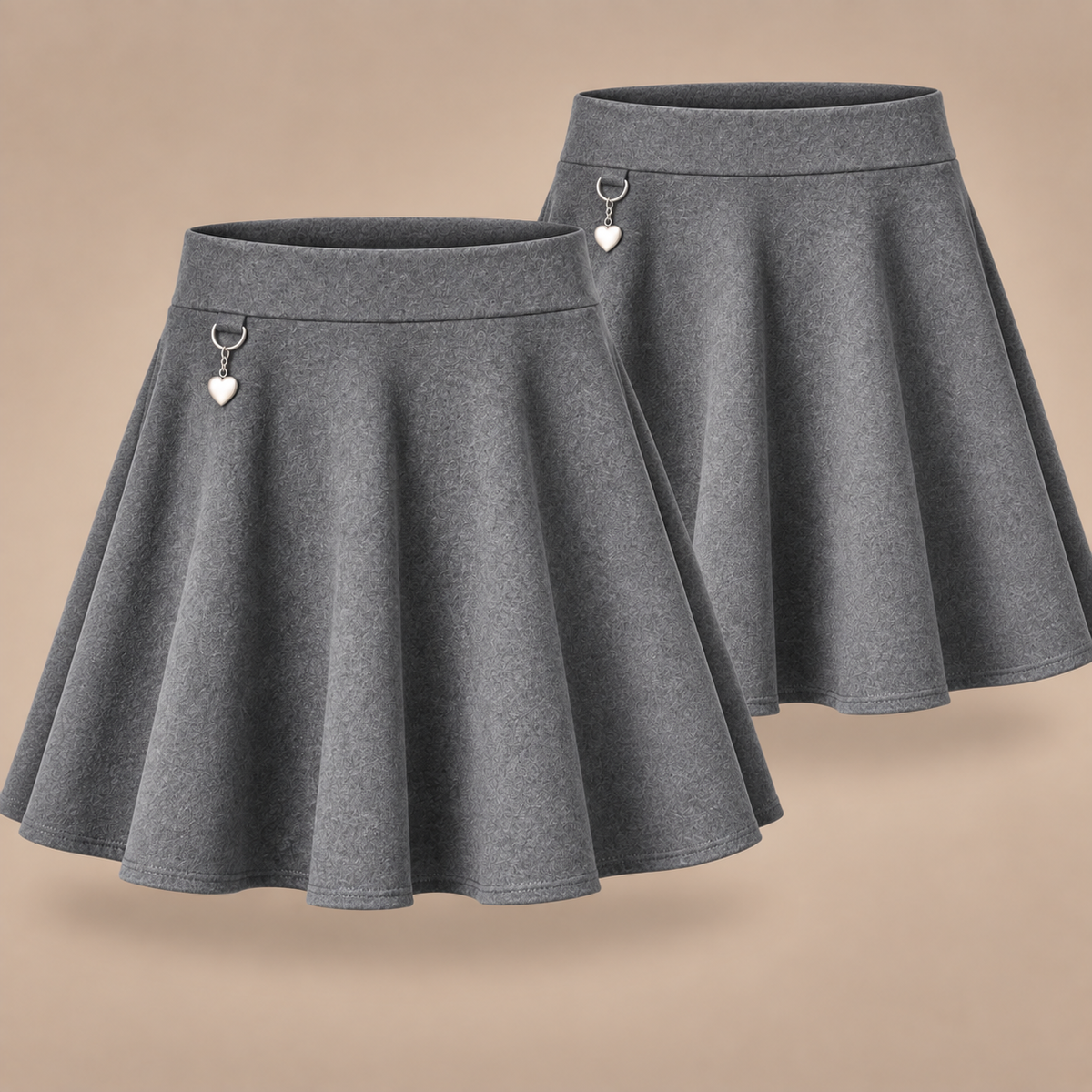 Pack of 2 Girls Jersey Flared School Skirt with Heart Pendant | 2 Colours