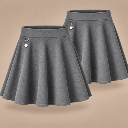 Pack of 2 Girls Jersey Flared School Skirt with Heart Pendant | 2 Colours