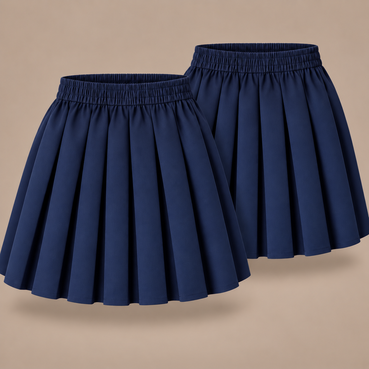 Pack of 2 Girls Plain Pull-On Box Pleated Skirts | 7 Colours