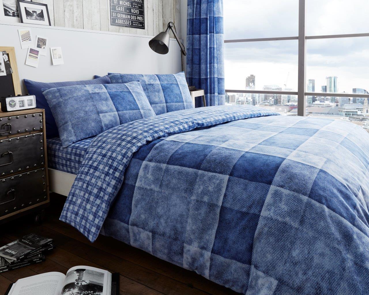 Denim Check Printed Duvet Cover Set | 3 Colors