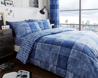 Denim Check Printed Duvet Cover Set | 3 Colors
