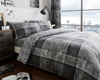 Denim Check Printed Duvet Cover Set | 3 Colors