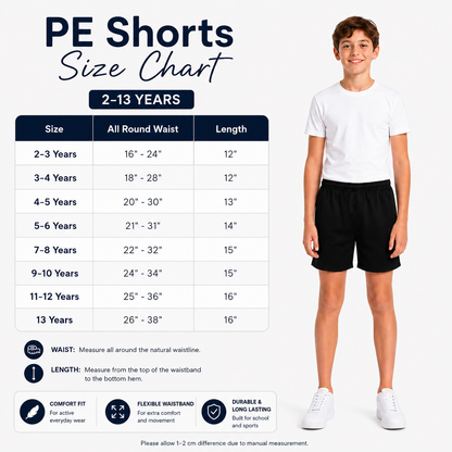 Boys PE Plain Sports Shorts | 5 Colours