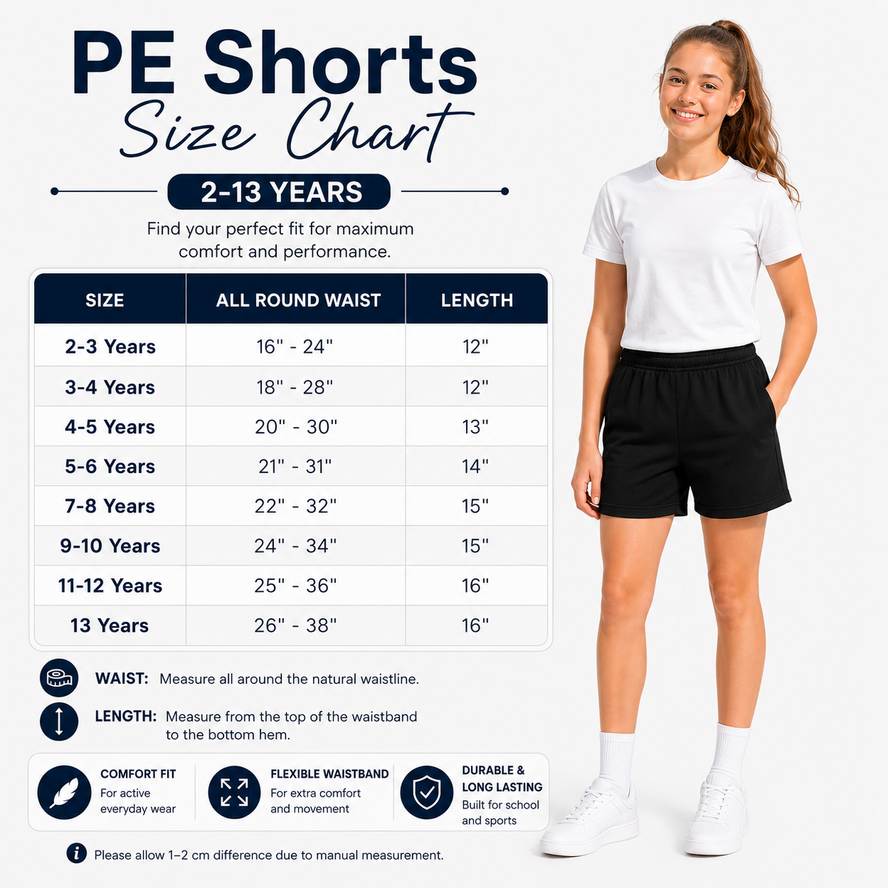Girls PE Plain Sports Shorts | 5 Colours