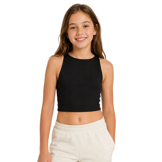 Black Stretchy Sleeveless Crop Top