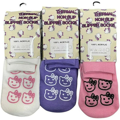 Girls Kitty Cat Thermal Grip Socks