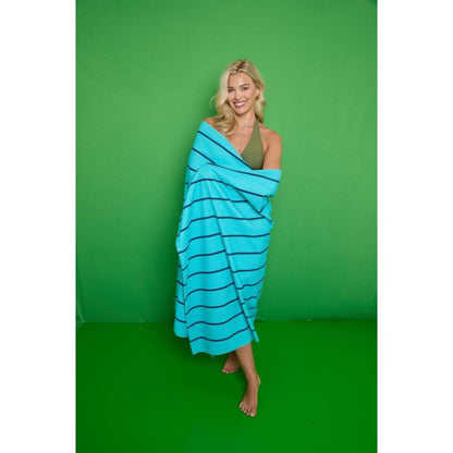 Pin Stripe Jumbo Beach Towel | Aqua & Pink | 200CM × 100CM