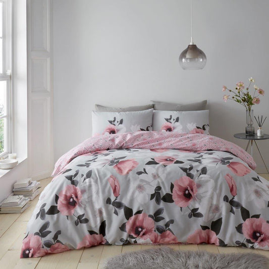 3D Digital Poppy Blush Printed Duvet Cover Set | Poly Cotton