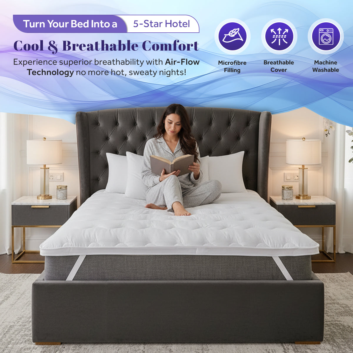 5CM Air Flow Microfibre Mattress Topper