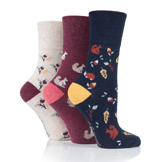 Women Autumn Leaves Gentle Grip Cotton Rich Socks