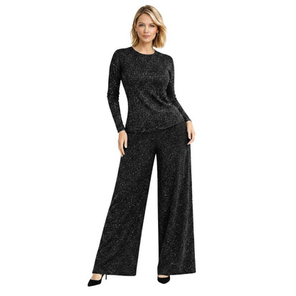Glitter Jersey Co-Ord Set | Top & Wide-Leg Palazzo Trousers | 2-Piece Outfit | 7 Colours