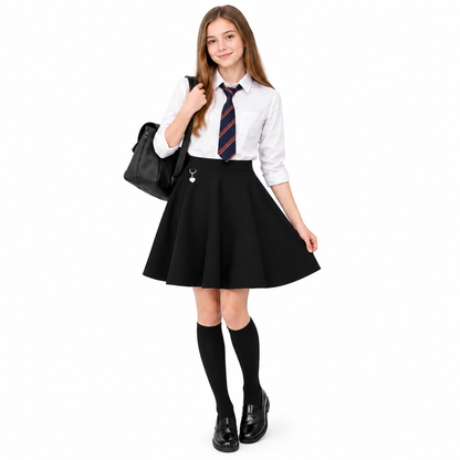 Girls Jersey Flared School Skirt with Heart Pendant | 2 Colours