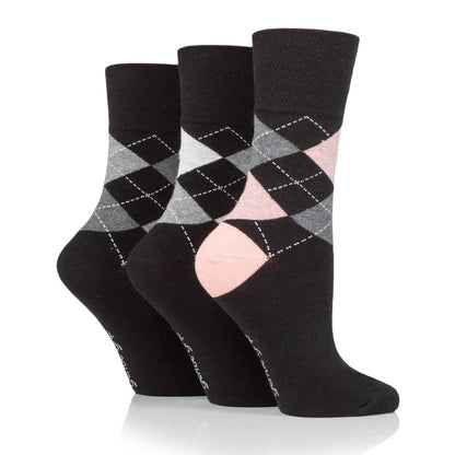 Women Black Highland Argyle Gentle Grip Cotton Rich Socks