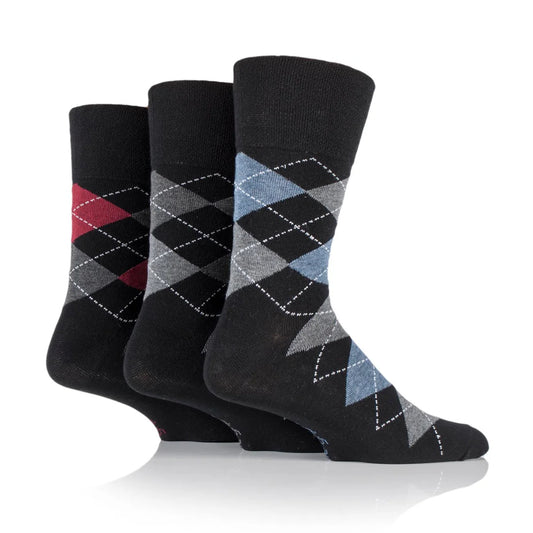 Men’s Black Argyle Gentle Grip Cotton Rich Socks