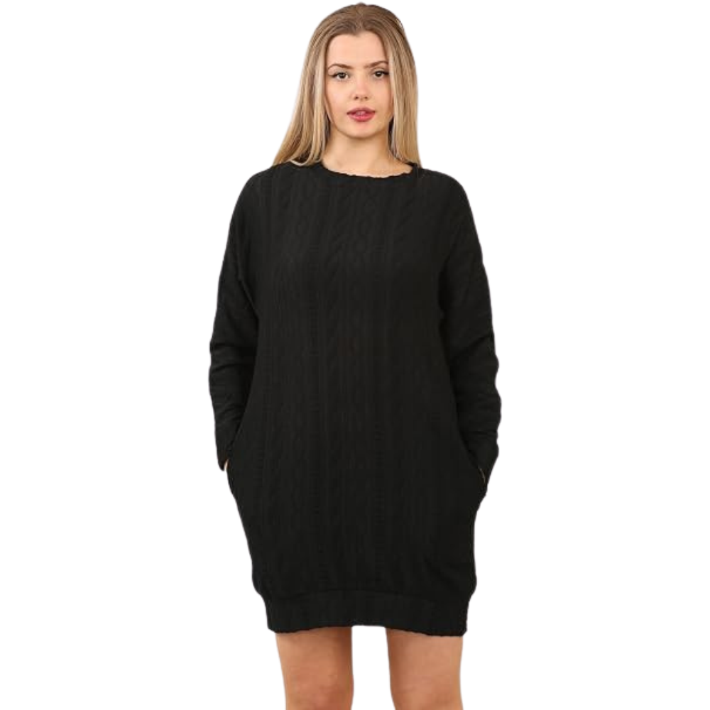 Black Cable Knit Jumper Dress