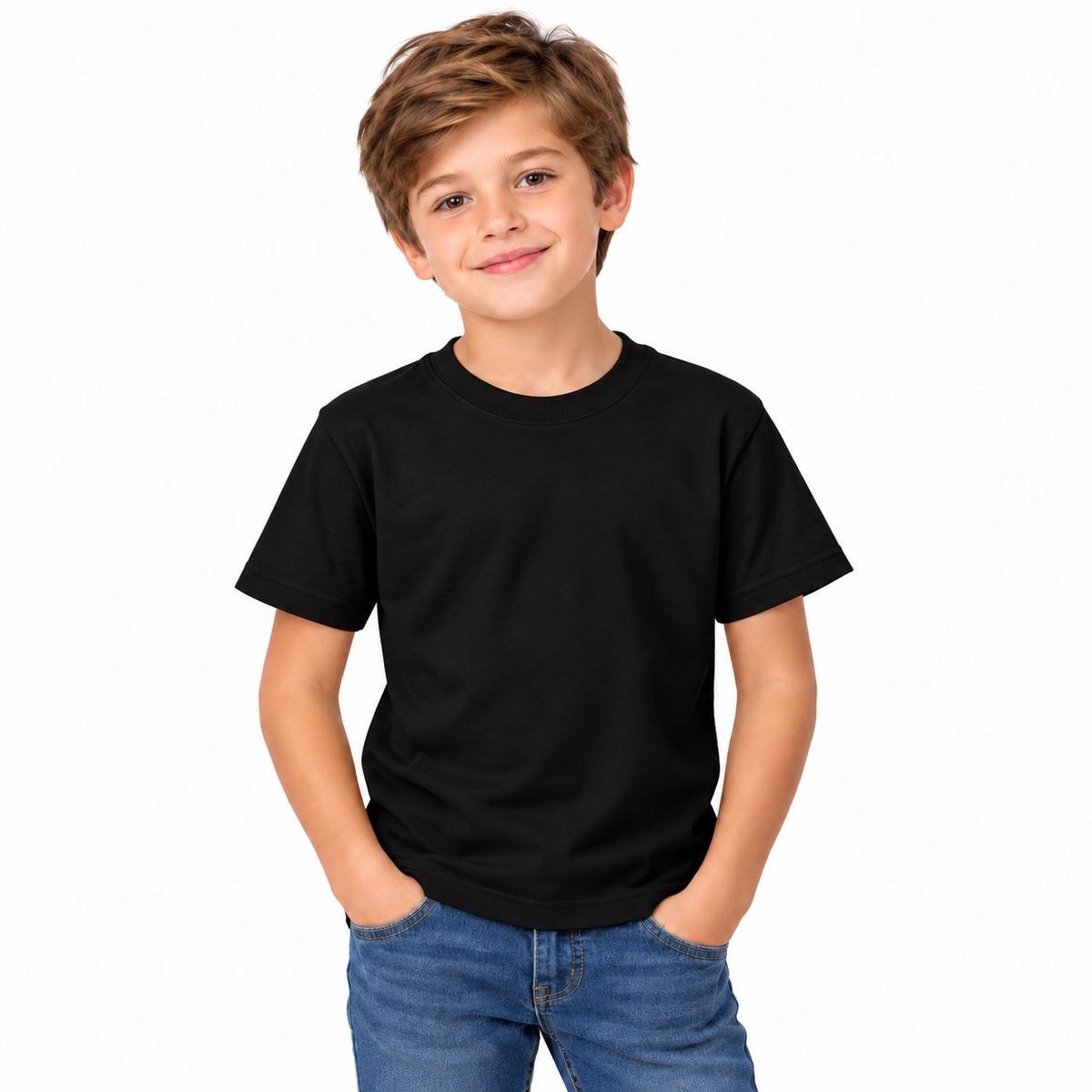Black Boys' Plain T-Shirt