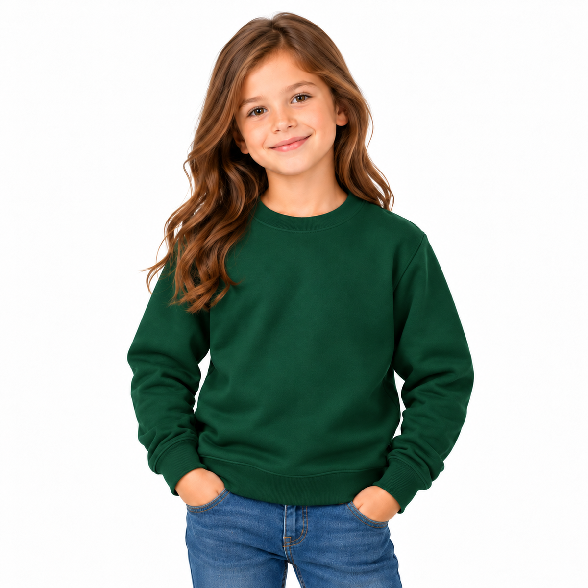 Bottle Green Girls' Crew Neck Fleece Sweatshirt