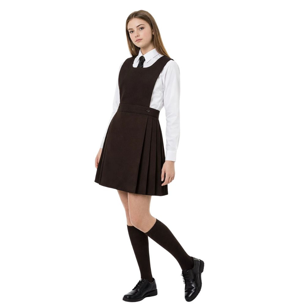 Girls Pleated Bib Pinafore School Dress | 6 Colours