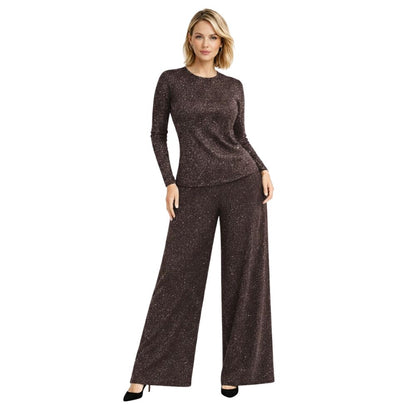 Glitter Jersey Co-Ord Set | Top & Wide-Leg Palazzo Trousers | 2-Piece Outfit | 7 Colours