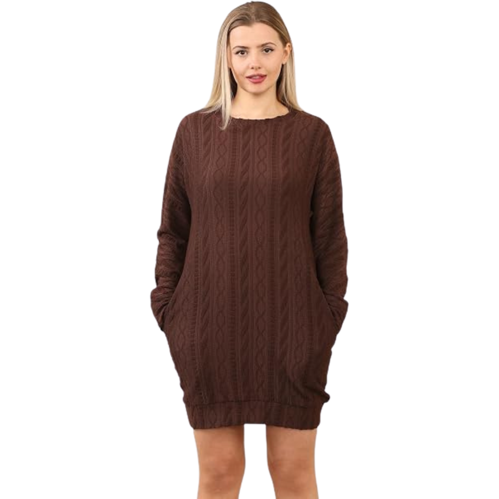 Brown Cable Knit Jumper Dress