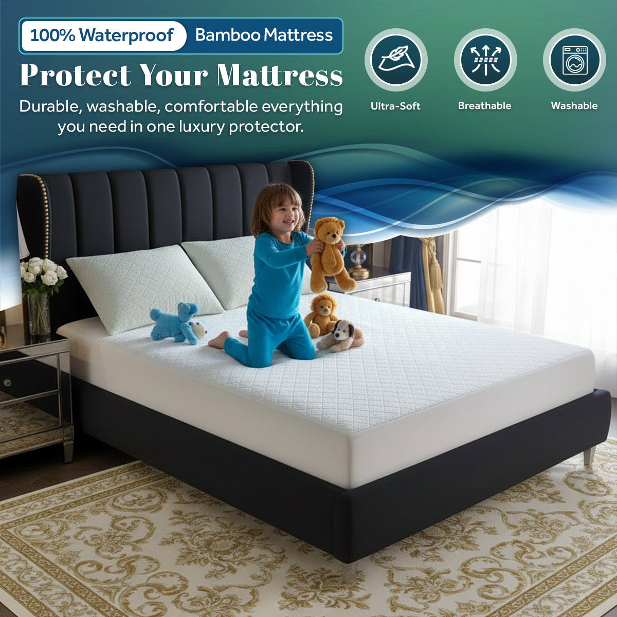Waterproof Quilted Bamboo Mattress Protector